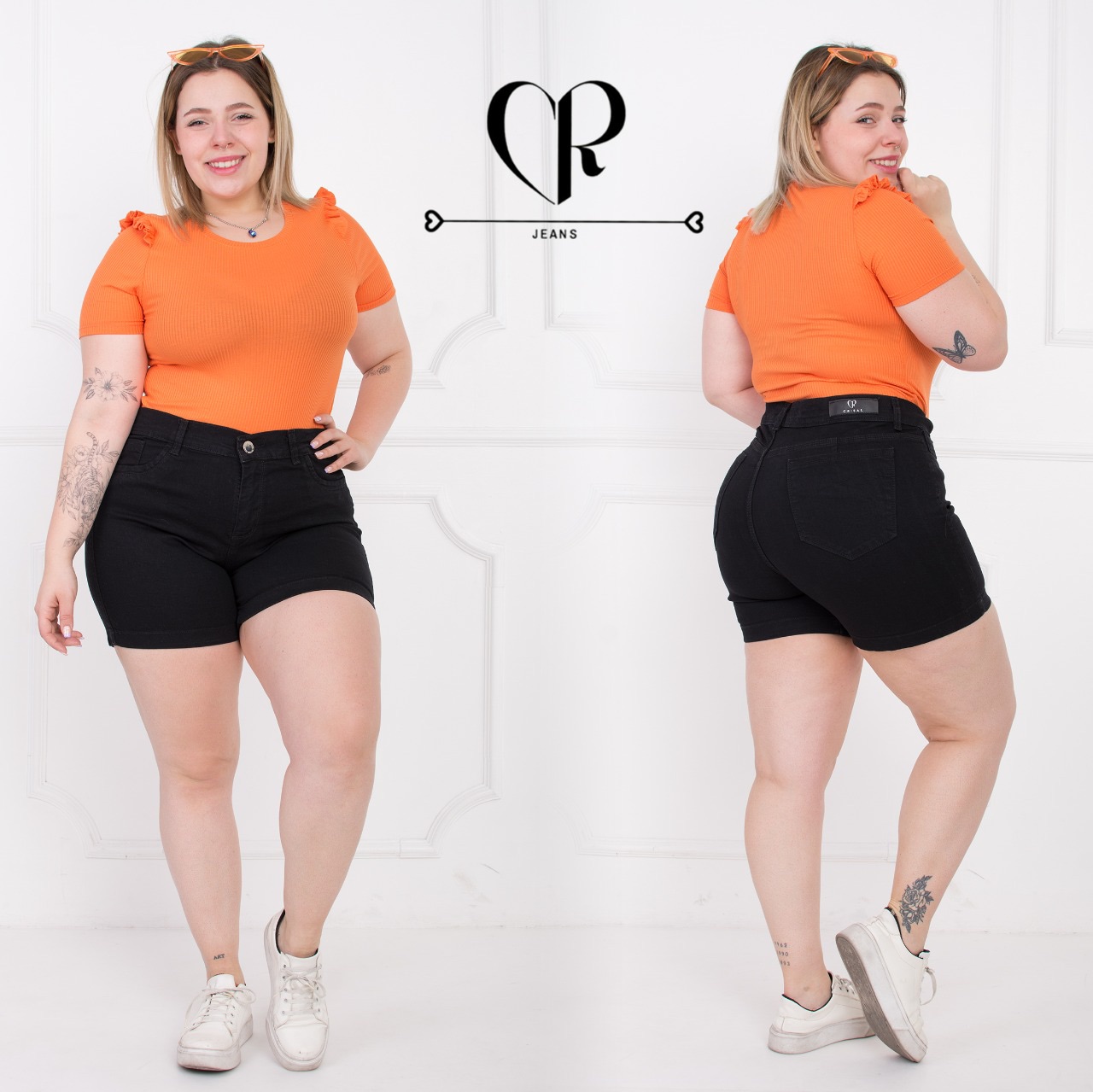 10101-SHORT NEGRO ELASTIZADO CON DOBLADILLO TALLES 46 AL 60 CRISAL