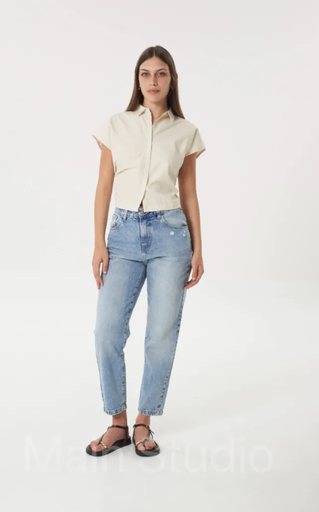 YELLOW - MOM RIGIDO CON MICRO ROTURAS TIRO ALTO TALLES 36 AL 46 STRIVEN