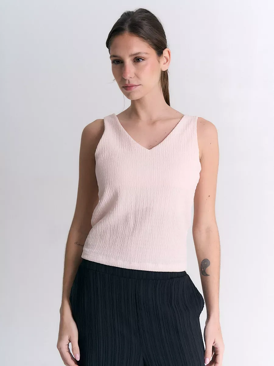 Art.3061 | MUSCULOSA SIENNA TELA ACANALADA CUELLO EN V TALLES S AL L VARIOS COLORES