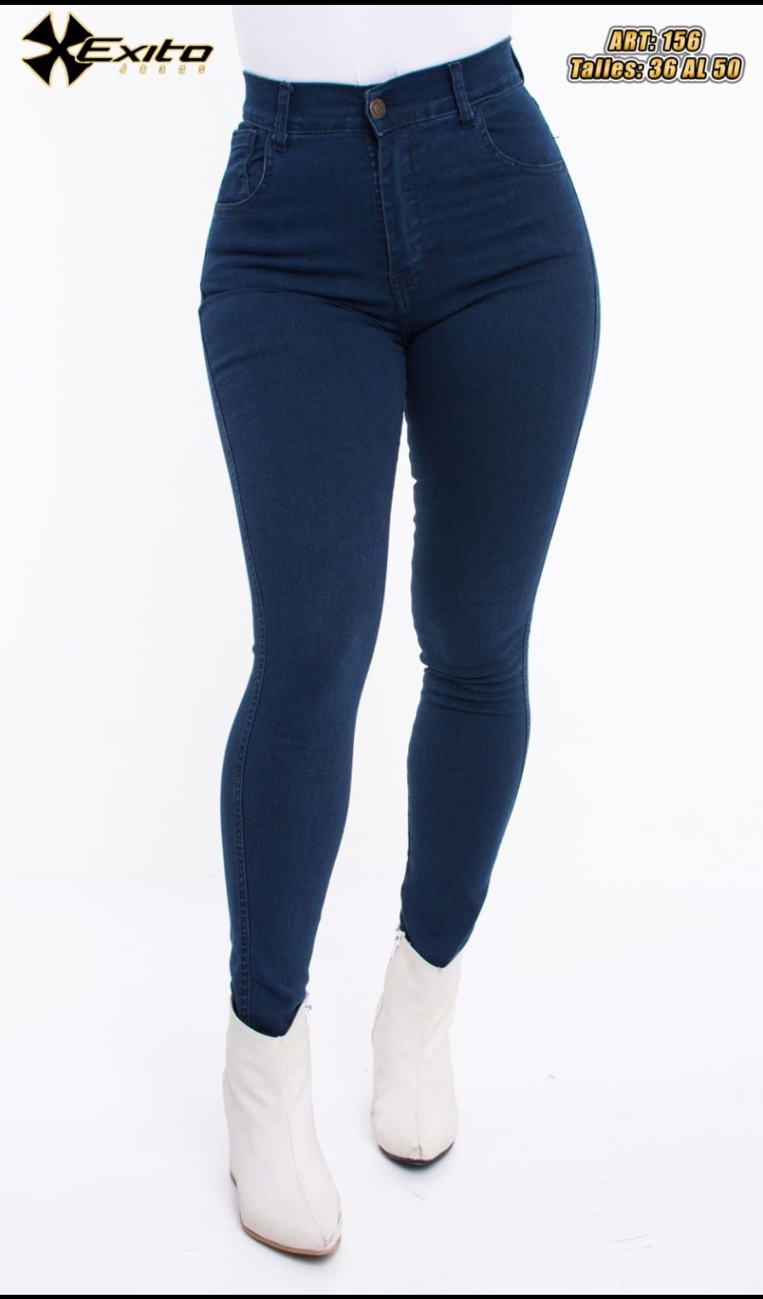 156 | JEAN SKINNY AZUL ELASTIZADO TIRO ALTO TALLES 36 AL 50 EXITO JEANS