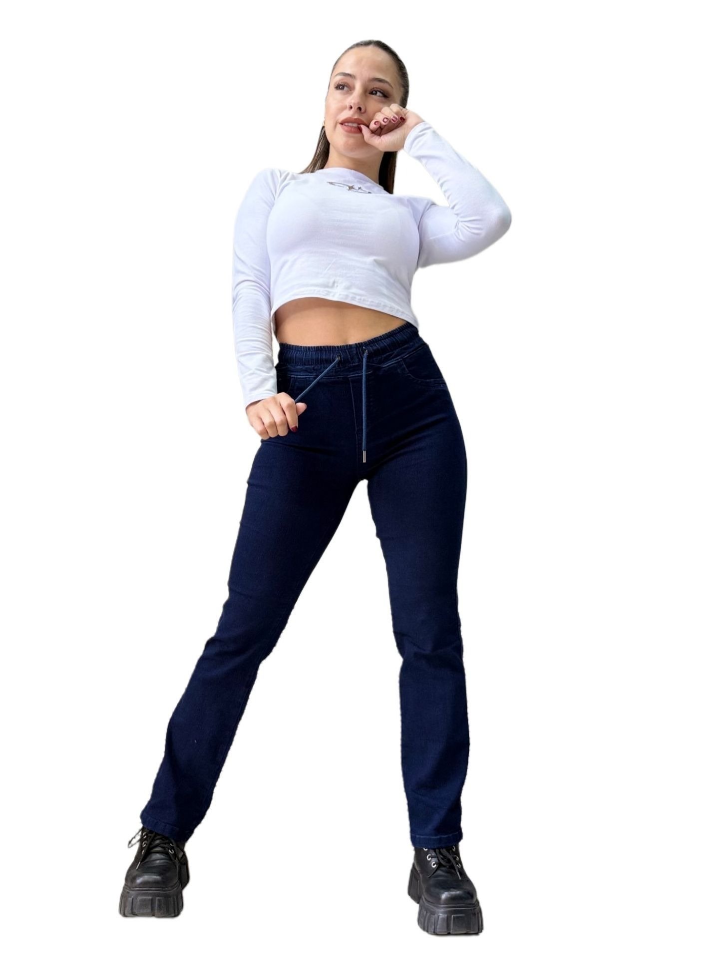 218A | JEAN RECTO AZUL ELASTIZADO TIPO CALZA TIRO ALTO TALLES 36 AL 46 EXITO JEANS