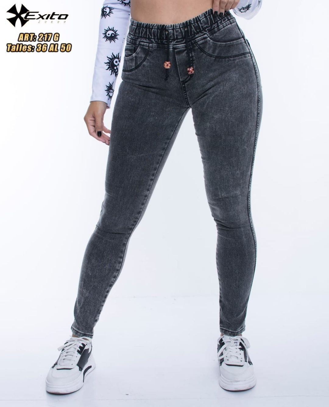 217G | JEAN SKINNY GRIS ELASTIZADO TIRO ALTO TALLES 36 AL 42 EXITO JEANS