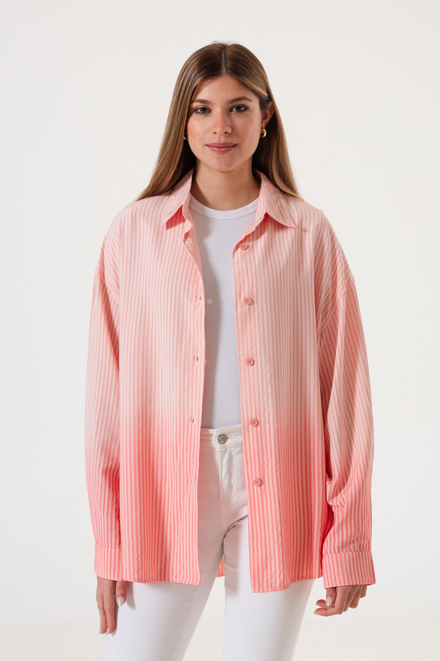 KY049 CAMISA CLASICA RAYADA MANGA LARGA EN DEGRADE DE POPLIN VARIOS COLORES TALLES M AL XXL