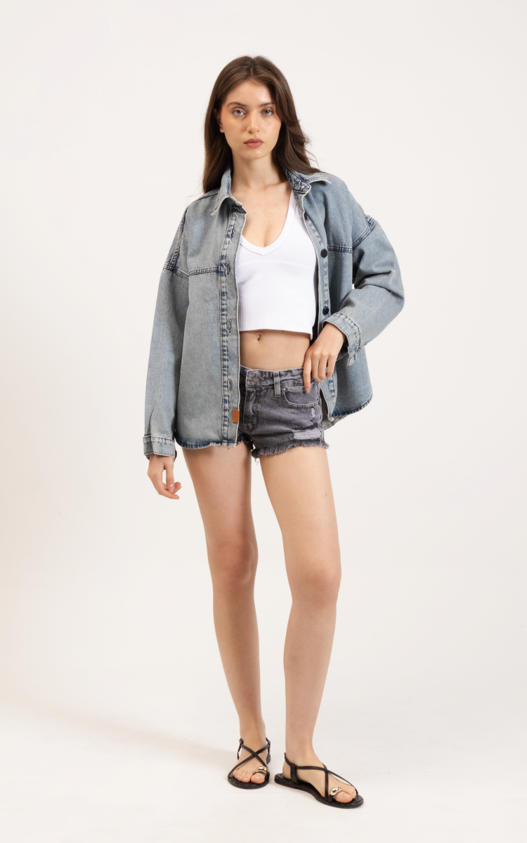 0362 | SHORT GRIS RIGIDO DEFLECADO CON ROTURAS TIRO BAJO TALLES DEL 34 AL 44 INQUIETA