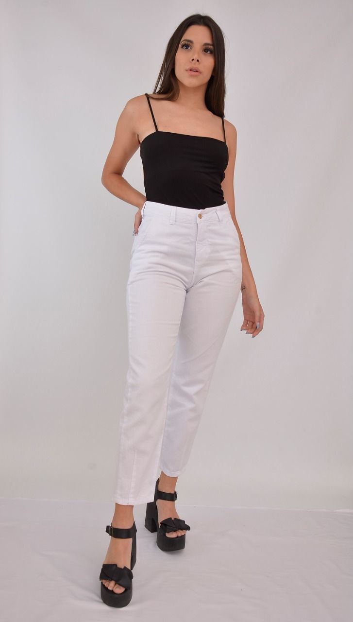 188 | Mom Slochy Blanco tiro alto jean rígido pinzas en bota 36-42 Versus