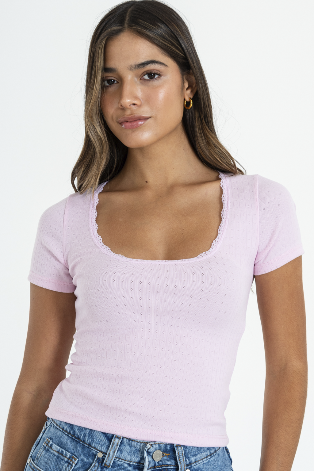 HORSE | REMERA VISCOSA CUELLO REDONDO CON PUNTILLA AL TONO TALLES DEL S AL L ISOSTASIA