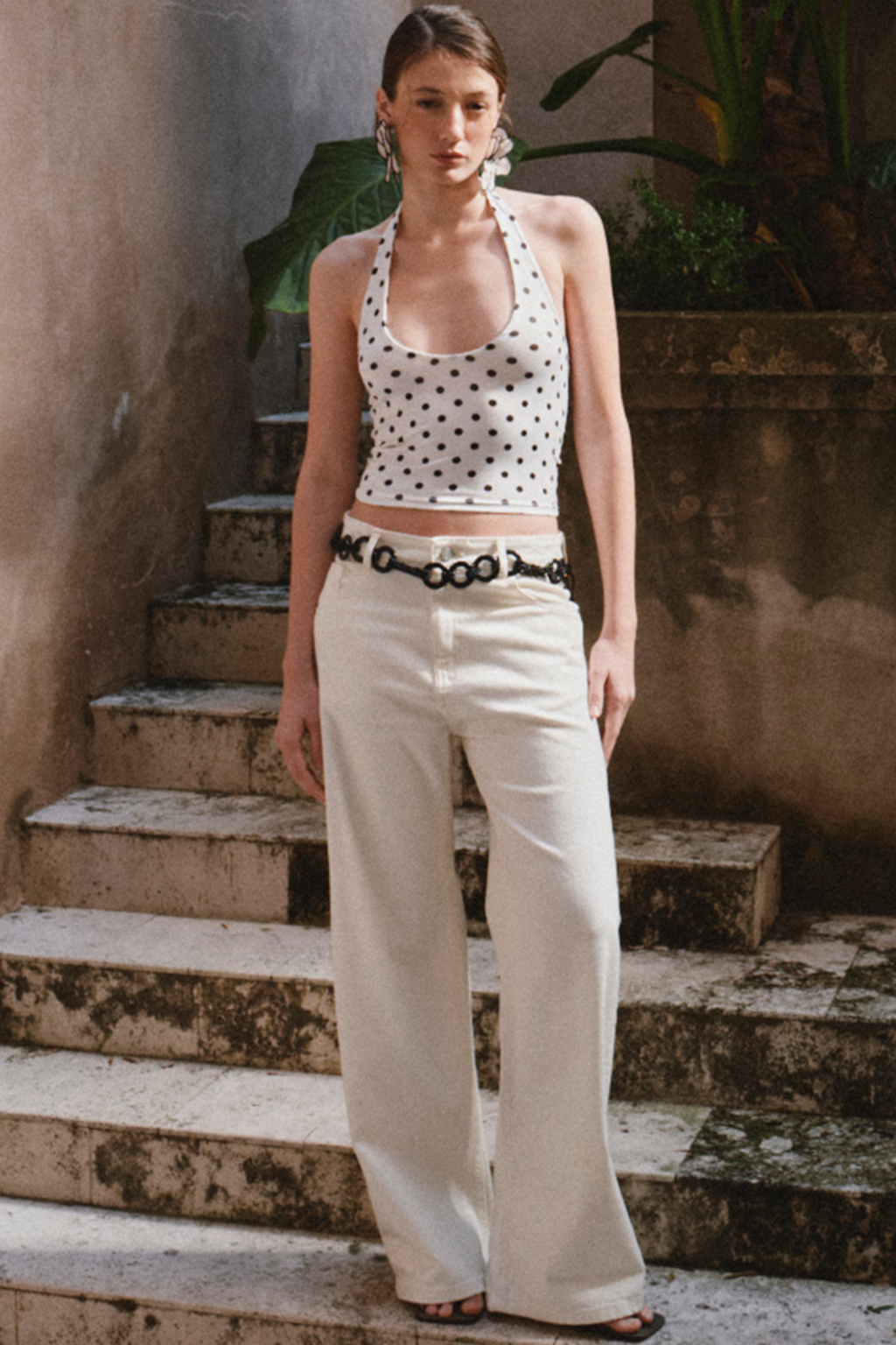 O JENER | JEAN WIDE LEG TIRO ALTO CREMA SEMI ELASTIZADO ISOSTASIA 34-42