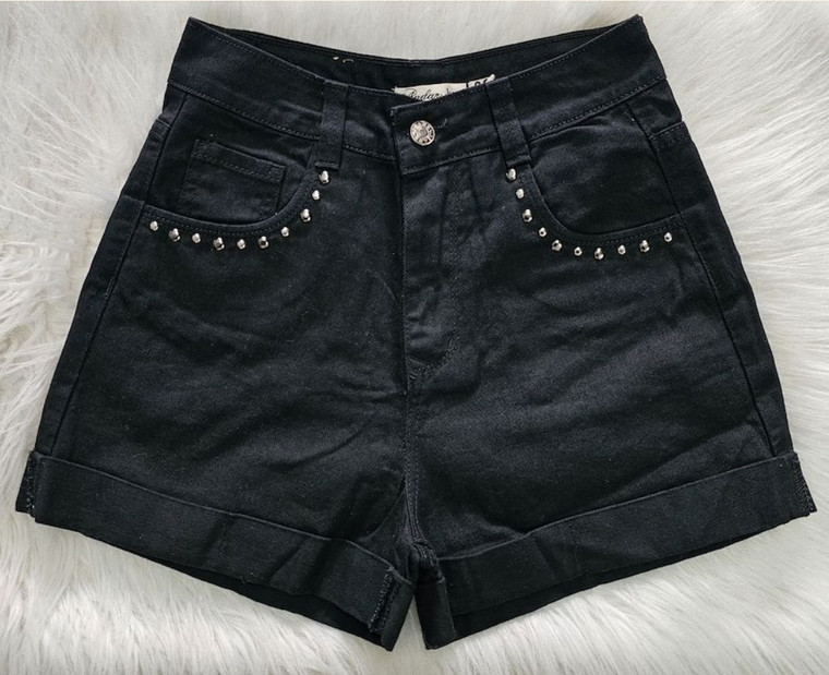 Sh-48 | Short Negro Aika Doblado jean Rigido C/Tacha talles 36-46 Andar