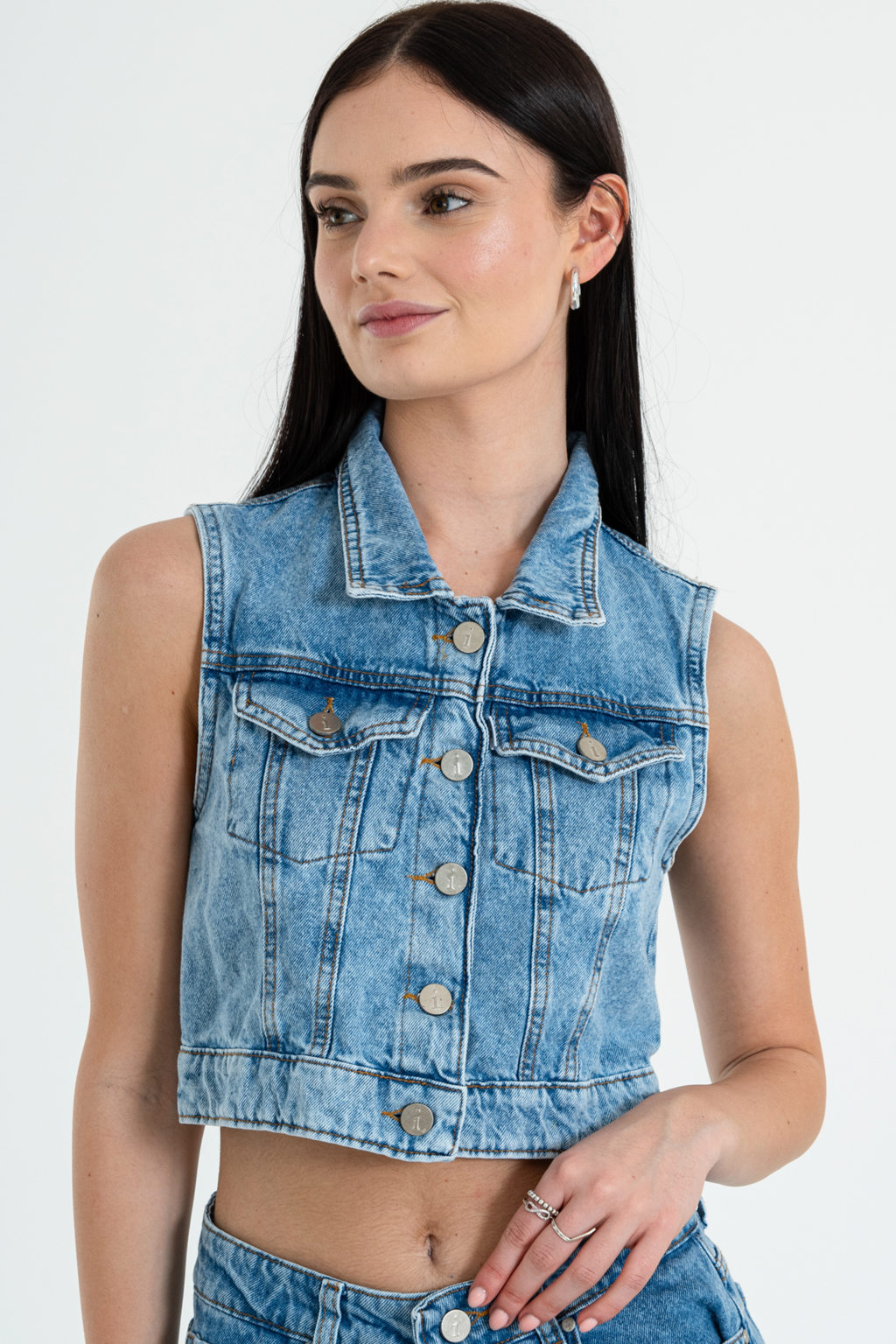 RIMECA CHALECO DE DENIM CELESTE CROPPED RÍGIDO S-L ISOSTASIA