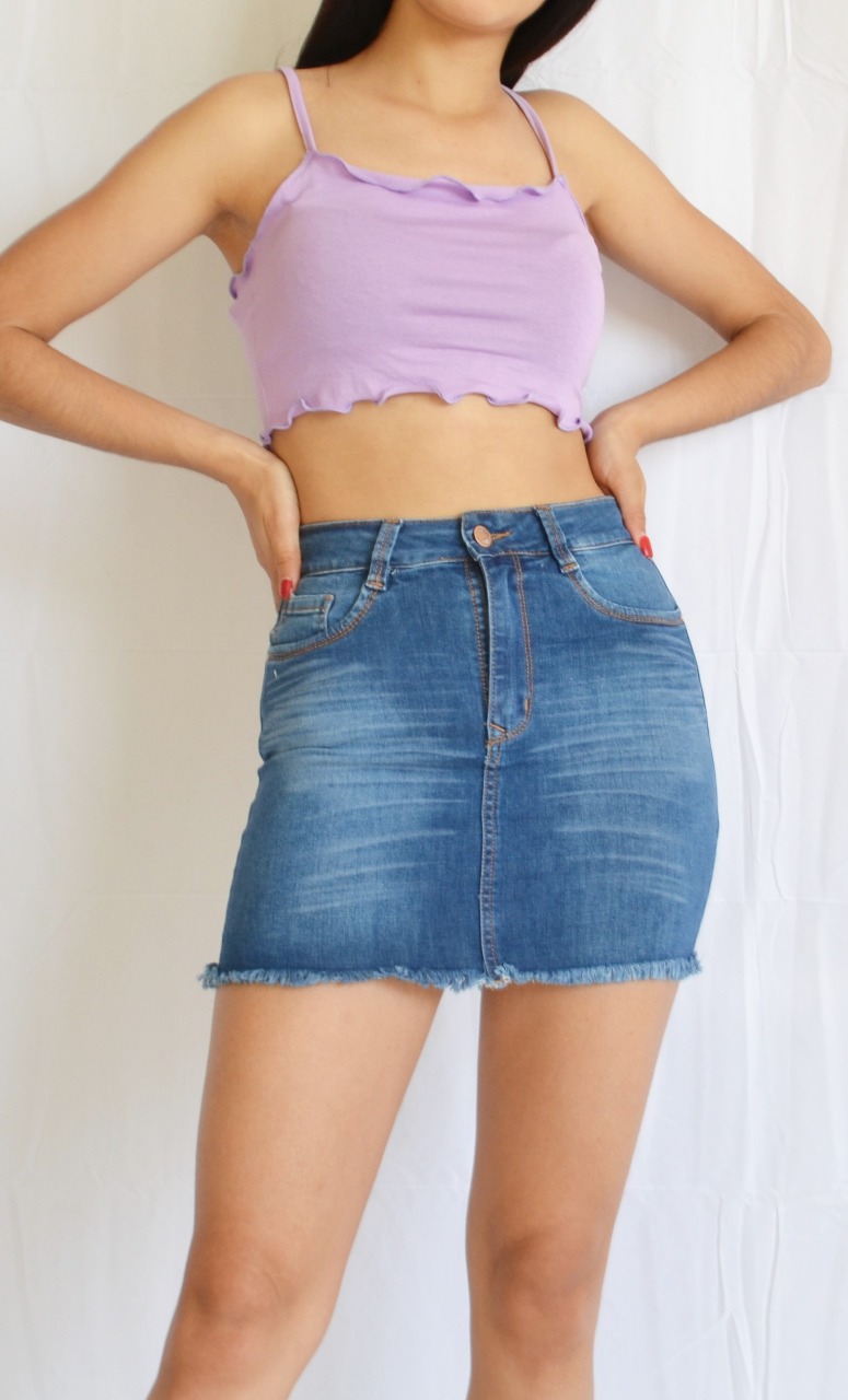 M-15 POLLERA CLASICA DESFLECADA AZUL CON BIGOTES TALLES 36-46 VERSUS