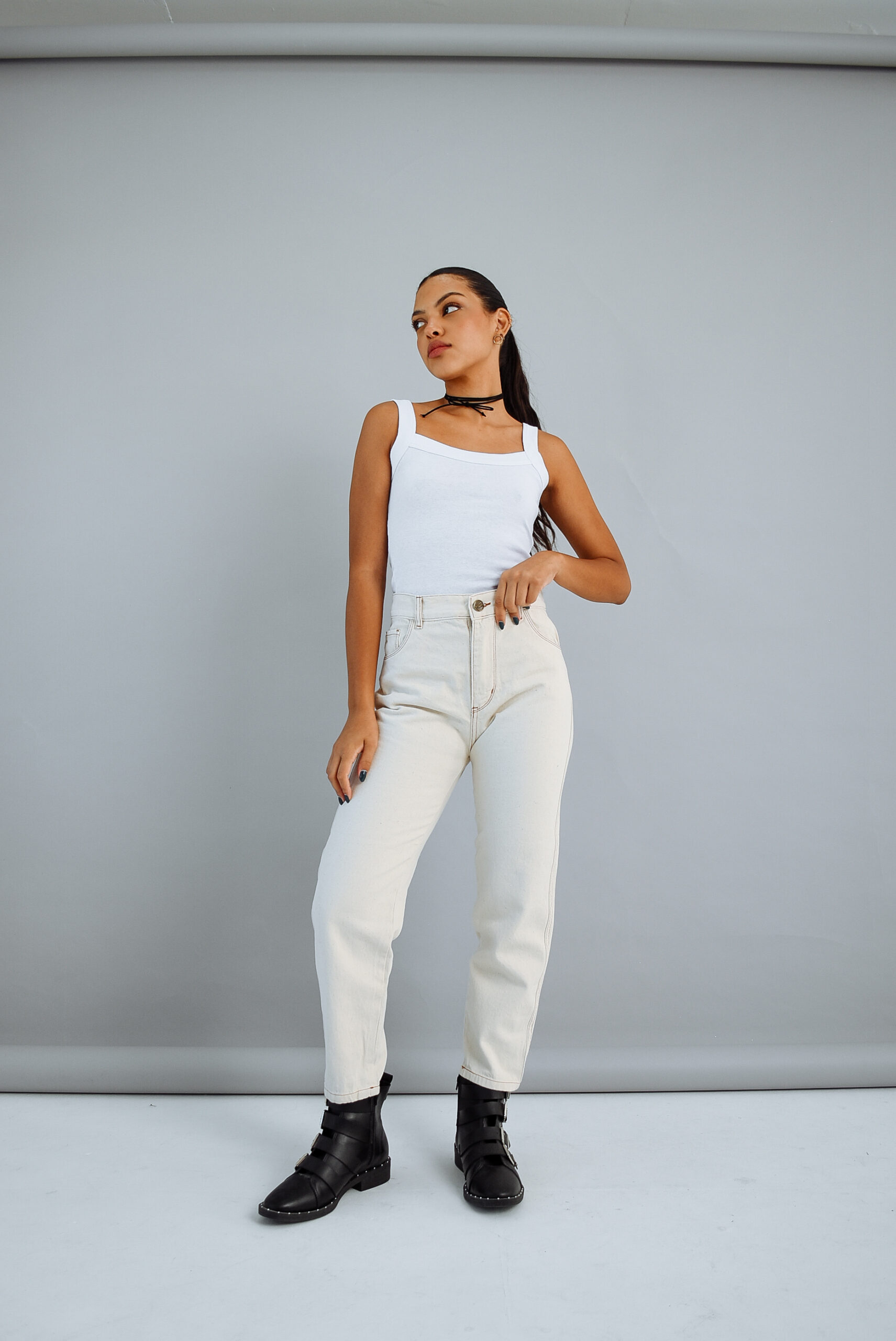 MOM RIGIDO CREMA DE LINO HILO NARANJA TIRO ALTO TALLES 34 AL 46 H-REINA