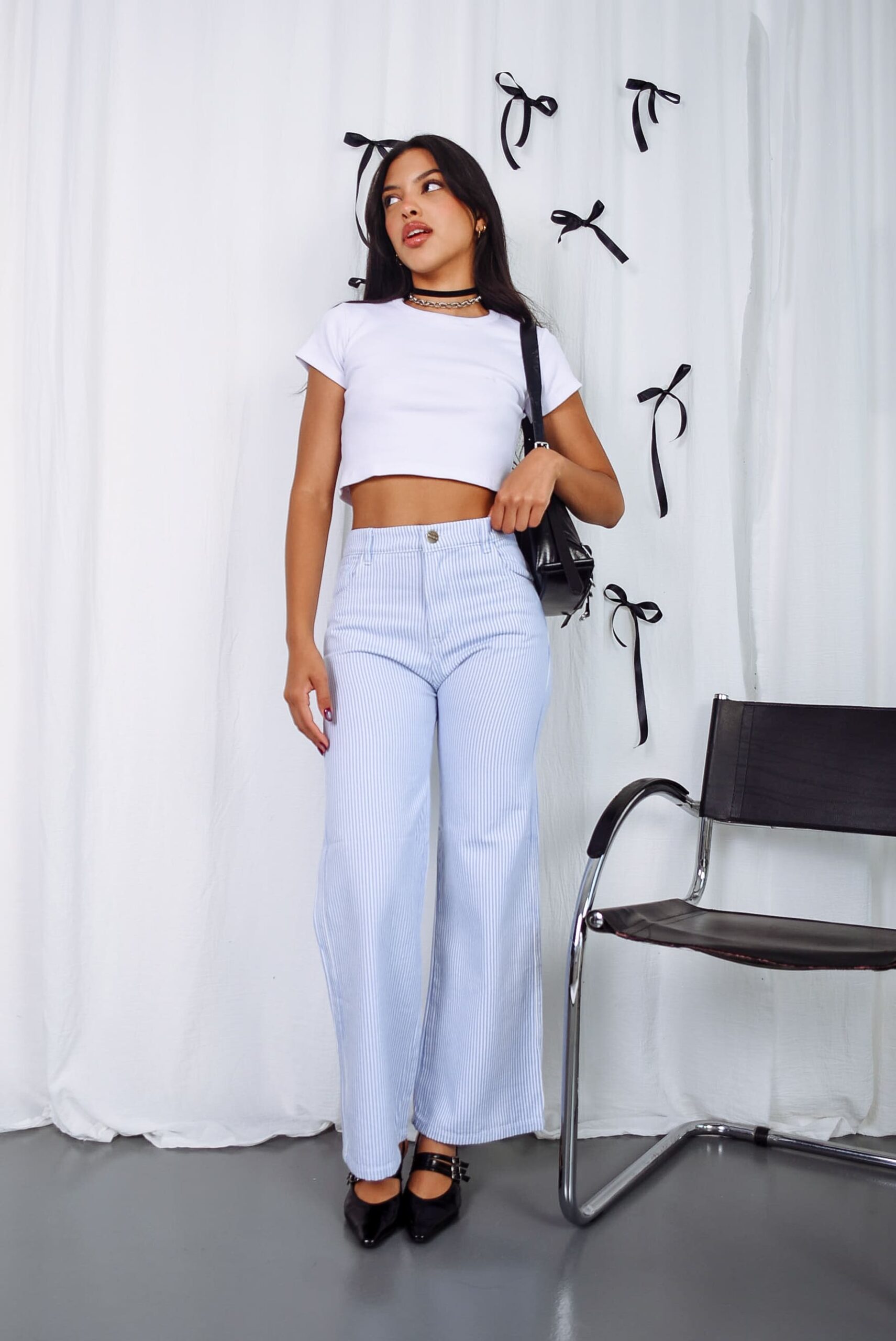 TOWER-WIDE LEG RIGIDO RAYADO CELESTE TIRO ALTO TALLES 34 AL 46 H-REINA