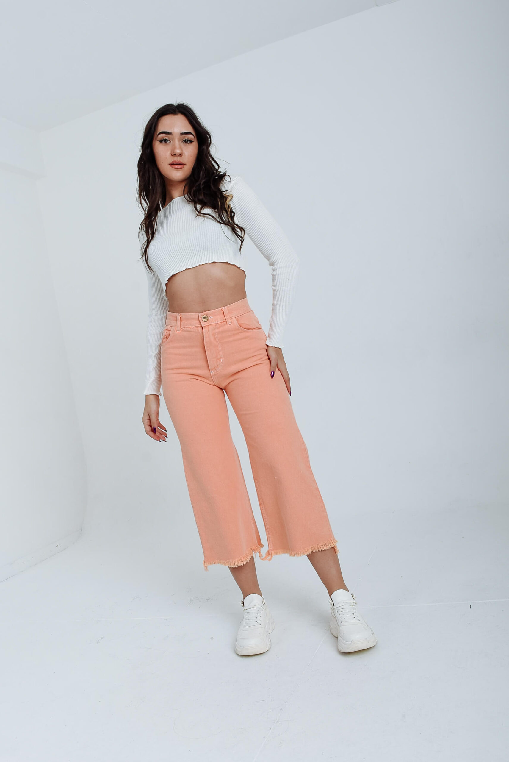 WIDE LEG CAMPANA NARANJA RIGIDO DESFLECADO EN BOTA TIRO ALTO TALLES 34 AL 46 H-REINA