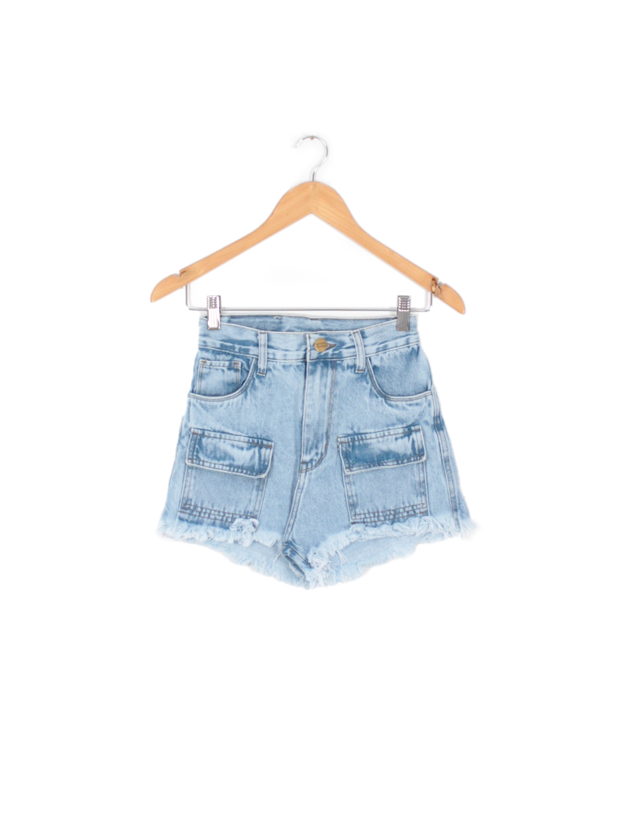 ATENAS - SHORT SNOW CARGO DE JEAN RIGIDO DESFLECADO EN BOTA TIRO ALTO TALLES 43 AL 46 H-REINA DENIM