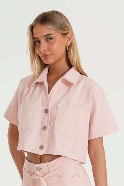 KALIN-CAMISA ROSA CROPPED RÍUGIDA ESCOTE V ISOSTASIA S-L