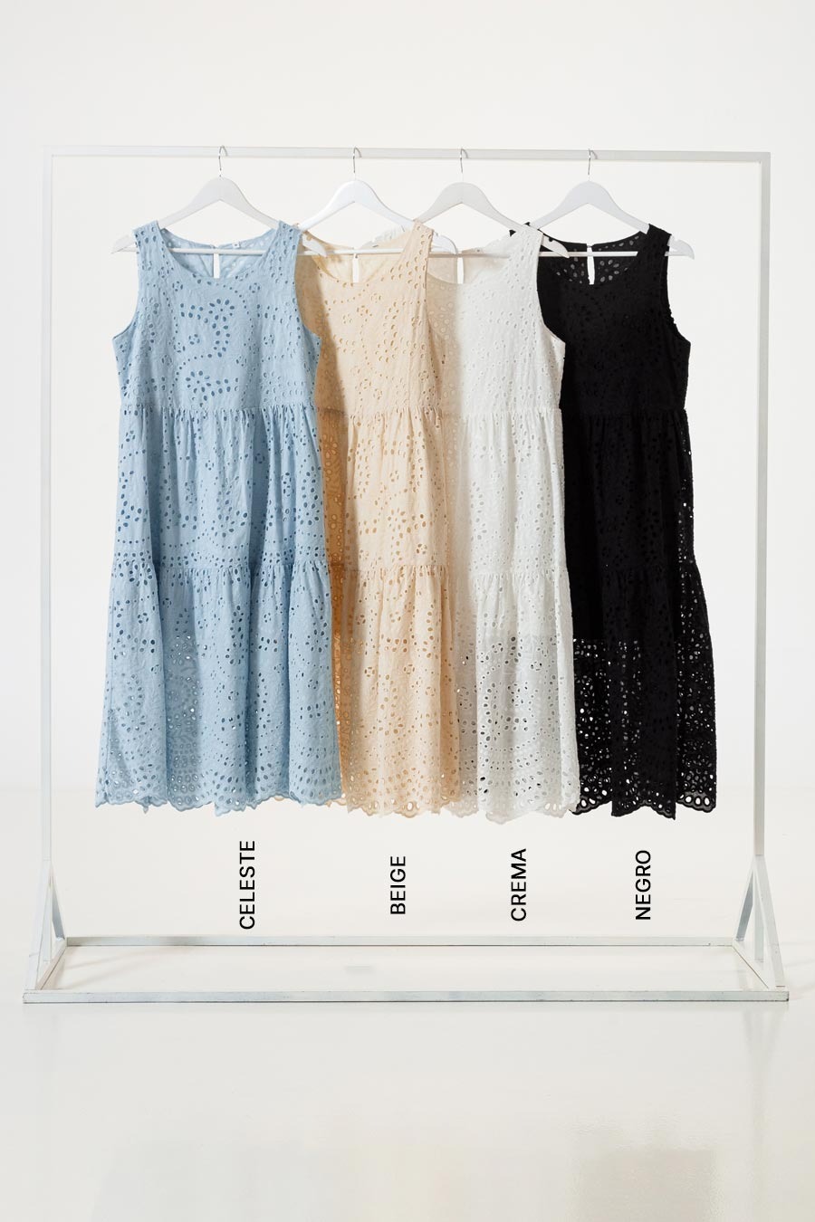 KY077 | VESTIDO BRODERIE DE ALGODON FORRADO VARIOS COLORES TALLES M-XXL