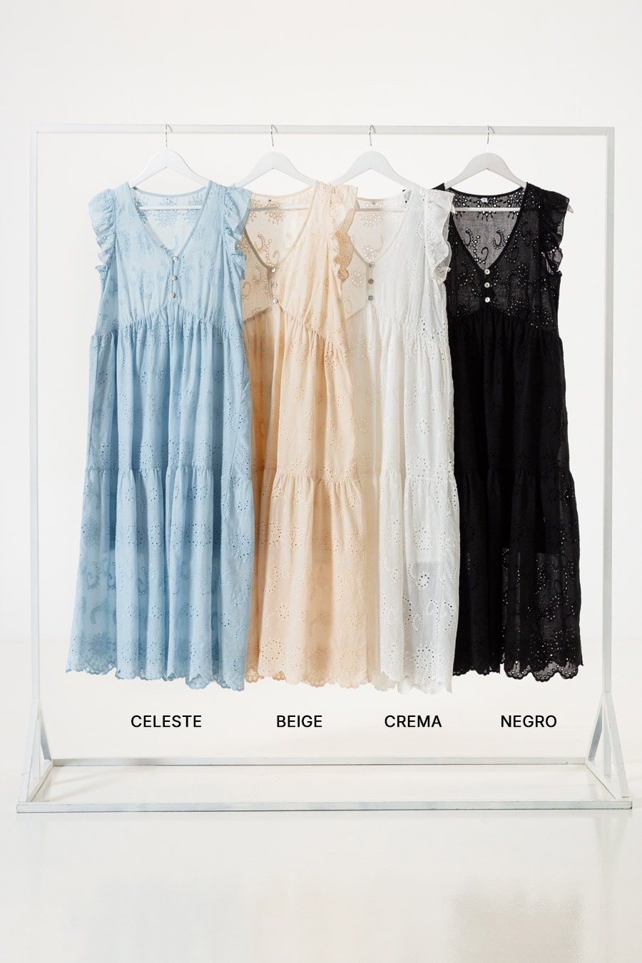 KY076 | VESTIDO BRODERIE DE ALGODON FORRADO VARIOS COLORES TALLES DEL M AL XXL