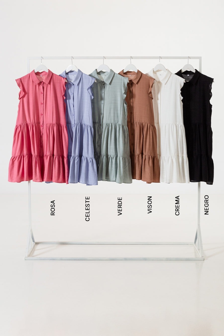 KY062 | VESTIDO CAMISA CEY SLUB DE VISCOSA VARIOS COLORES TALLES DEL M AL XXL