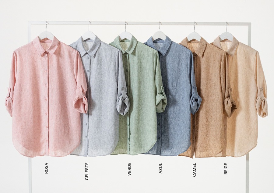 2842 | CAMISA LARGA DE LINO JASPEADO CON TRABAS VARIOS COLORES TALLES DEL M AL XXL