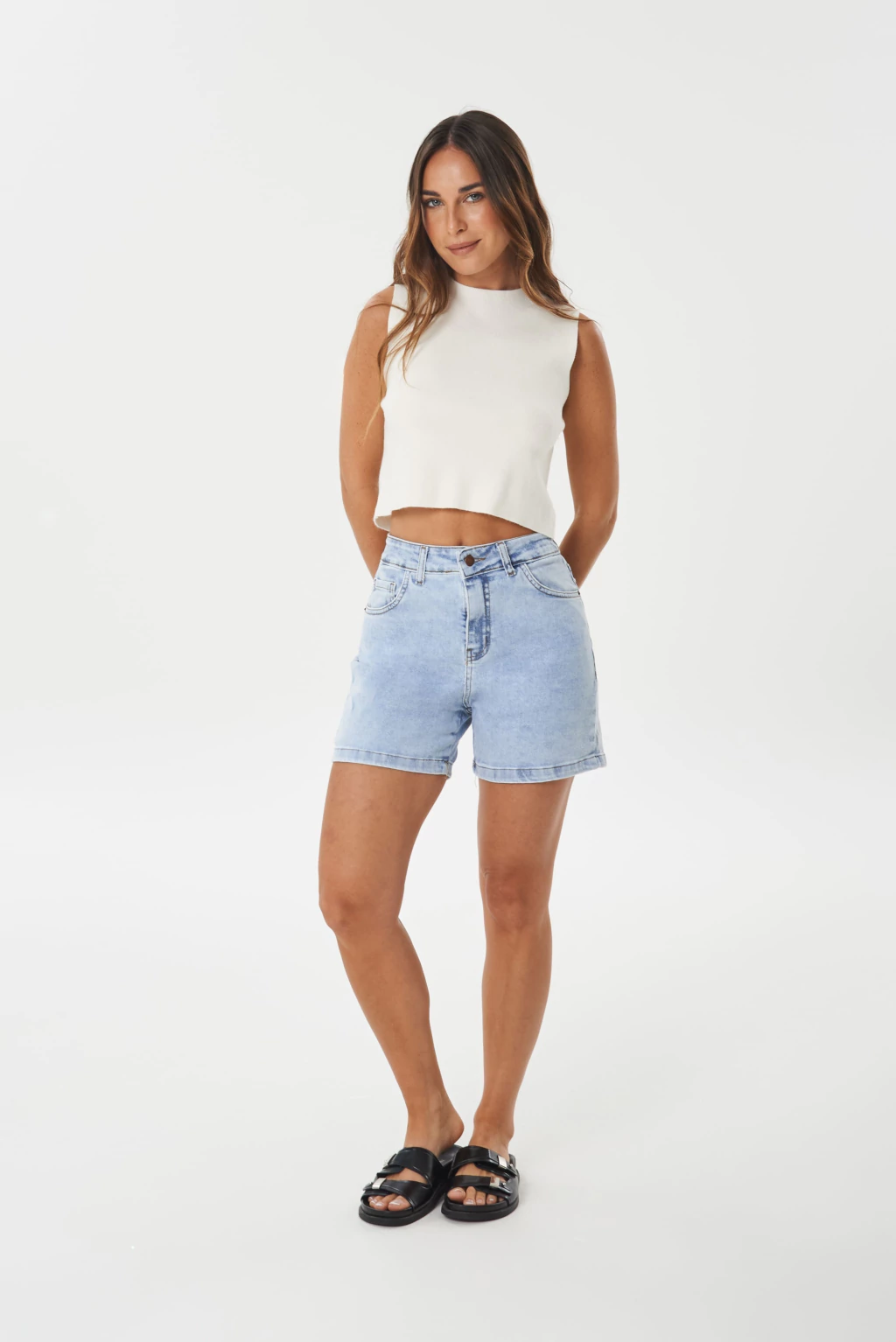 LOW-SEMI BERMUDA CONFORT CELESTE TIRO ALTO TALLES 36 AL 46 STRIVEN